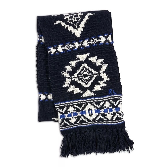 Polo Ralph Lauren Wool & Nylon Geometric Ski Scarf, Navy One Size New with Tag - Picture 4 of 8